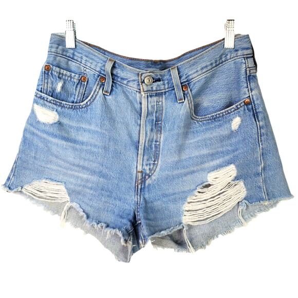 Levi's W28 501 Distressed Light Wash Cut Off Shorts - Picture 1 of 5